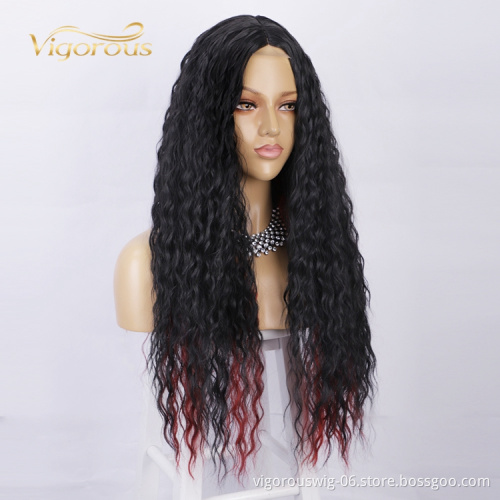 Highlight Long Kinky Curly Manufacturers High Temperature Long Lace Frontal Wigs Synthetic Hair Black Women